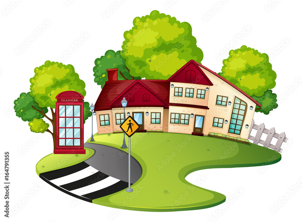 Naklejka premium Neighborhood scene with house and road