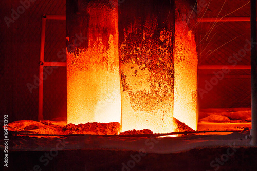 Hot steel close view in the steel plant