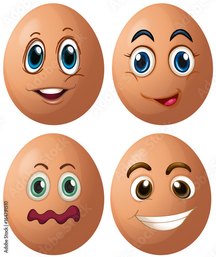 Eggs with four different facial expressions
