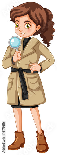 Female detective with magnifying glass