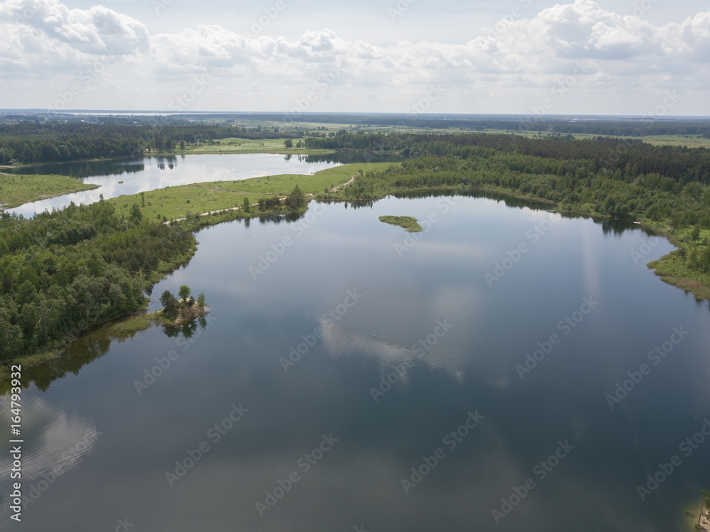 Fototapeta premium Sauriesi lake Aerial drone top view Latvia
