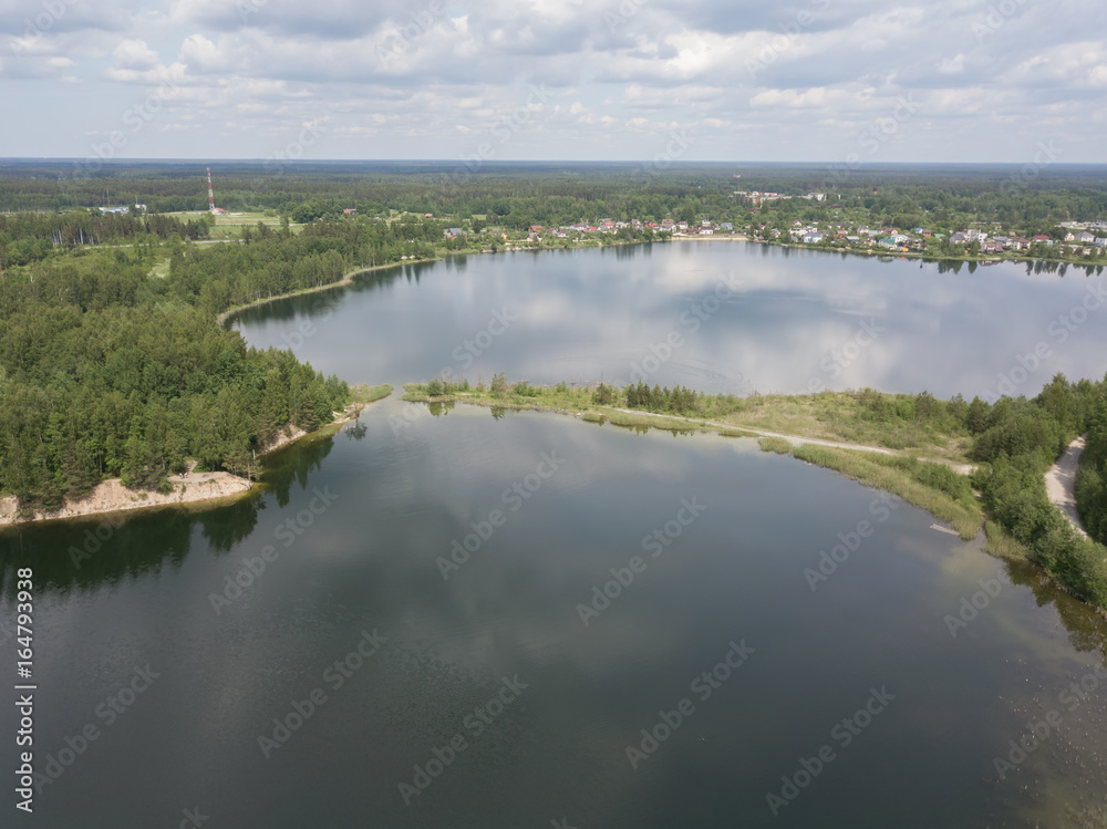 Sauriesi lake Aerial drone top view Latvia