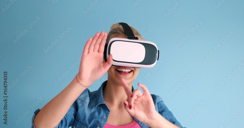 woman using VR headset glasses of virtual reality woman using VR headset glasses of virtual reality