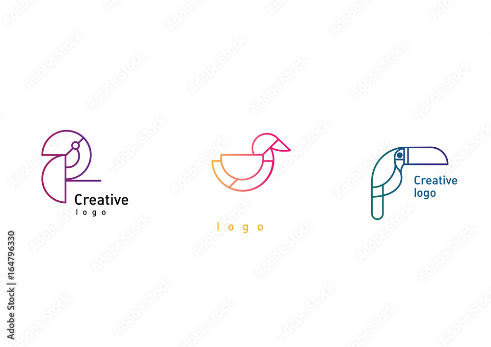 Creative set logo design geometric bright birds Creative set logo design geometric bright birds