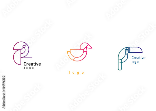 Creative set logo design geometric bright birds