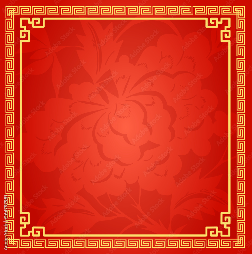 Chinese Traditional Background, Peony, Flower, Fortune, Lucky, The Great Wall Frame 