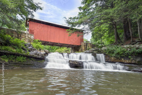 Packsaddle Covered Bridge and Waterfall - Somerset County, Pennsylvania photo