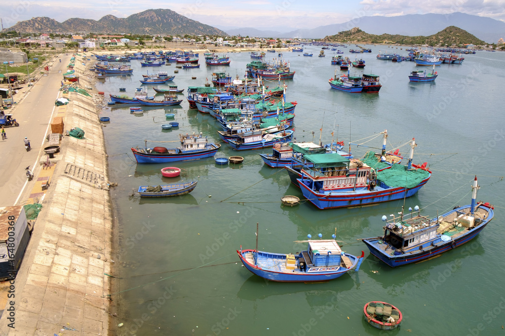 Fishing Harbor wish traditional boats in Vietnam.