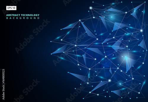 Abstract molecules technology with linear and polygonal pattern shapes on dark blue background. Illustration Vector design digital technology