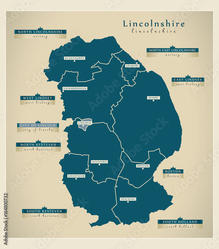 Modern Map - Lincolnshire county UK illustration photo