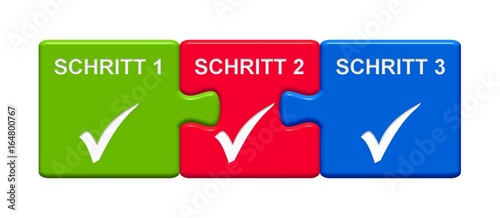 3 Puzzle Buttons zeigen Schritt 1, 2 und 3