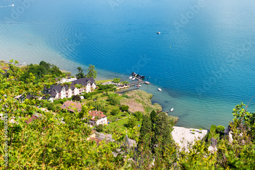 View of Duingt village in in Haute Savoie, Alps, France