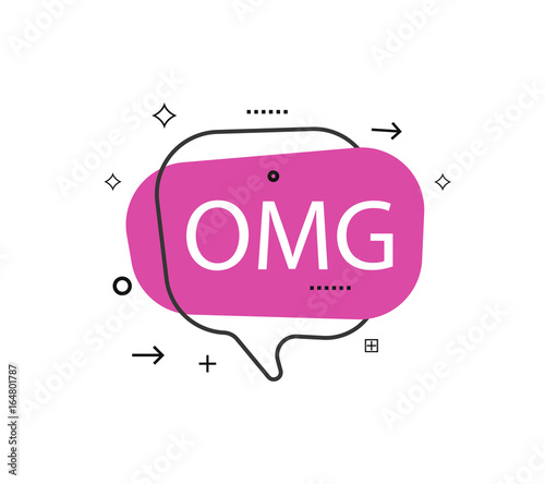 Outline speech bubble with Omg phrase. Most commonly used replica label isolated on white background vector illustration.