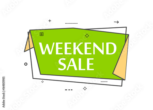 Retail speech bubble with Weekend sale phrase. Most commonly used replica label, market promotion, marketing sticker isolated vector illustration.