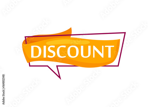 Marketing speech bubble with Discount phrase. Most commonly used replica label, market promotion, retail sticker isolated vector illustration.