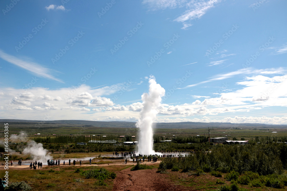 Geyser with steam in iceland Stock Photo | Adobe Stock