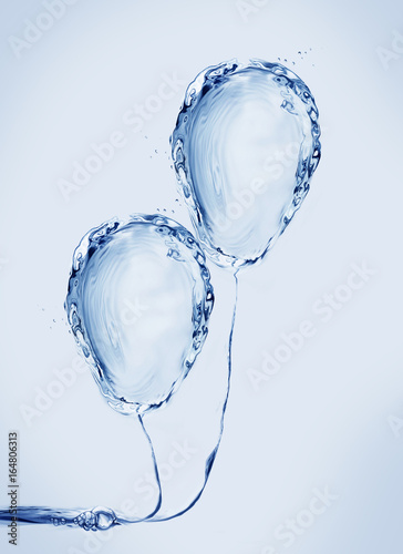 Two blue balloons made of water.