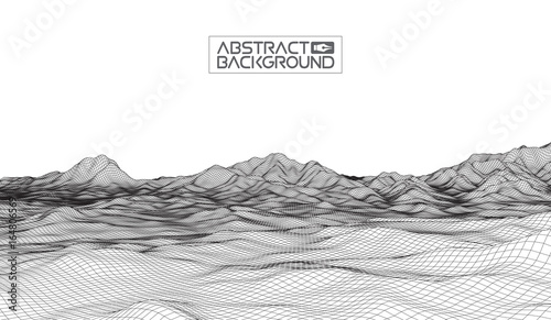 Abstract vector wireframe landscape background. Cyberspace grid. 3d technology wireframe vector illustration. Digital wireframe landscape for presentations .