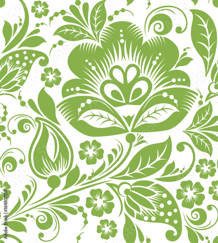 Greenery russian floral seamless pattern background  illustration. Spring style