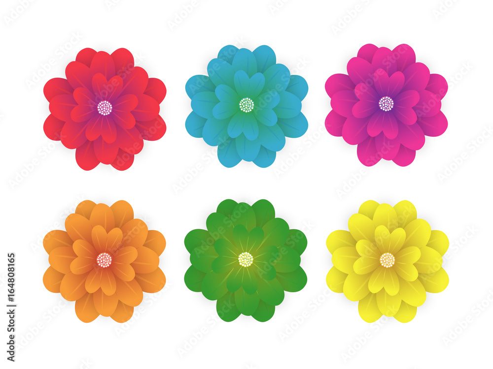 Naklejka premium Set of colorful flower isolated on white background