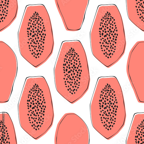 Hand drawn papaya seamless vector pattern