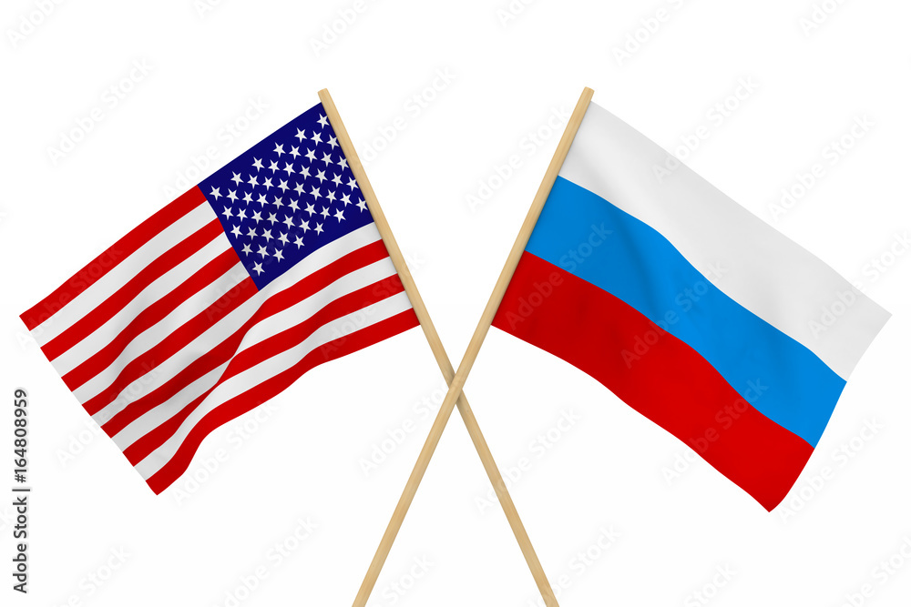 flags USA and Russia. Isolated 3D illustration flags USA and Russia. Isolated 3D illustration