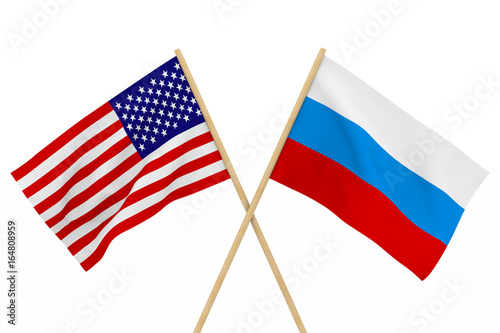 flags USA and Russia. Isolated 3D illustration