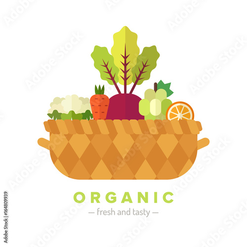 Fruit and vegetable basket flat illustration. Part five.