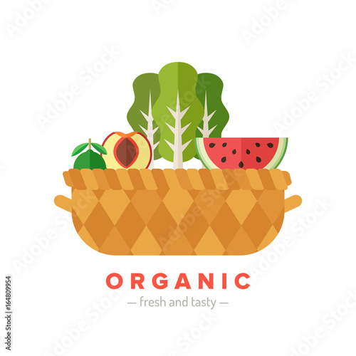 Fruit and vegetable basket flat illustration. Part four.