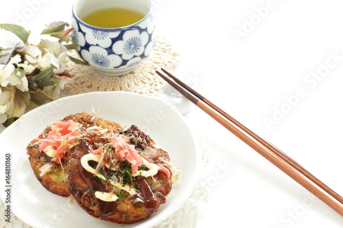 Japanese food, Okonomiyaki pan cake photo