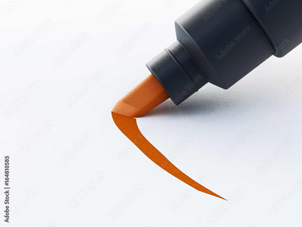 Orange marker pen isolated on white background. 3D illustration - obrazy, fototapety, plakaty 