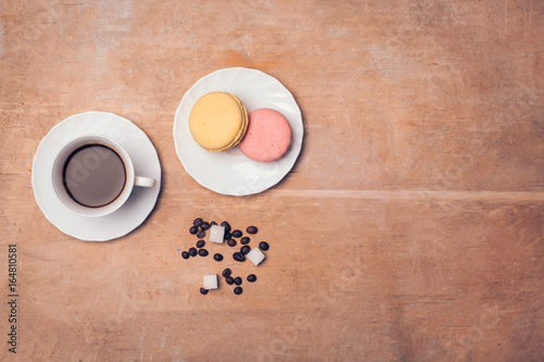 morning breakfast with coffee and macaroons;