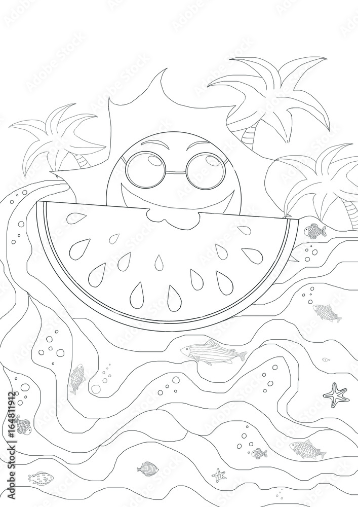 Fototapeta premium Drawing plates for kids with sun and waves and summer holiday atmosphere