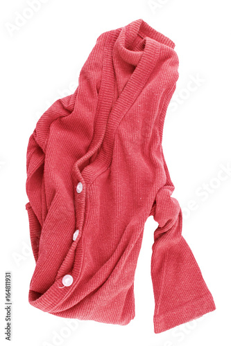 Pile of red shirt isolated on white background. © Saichol