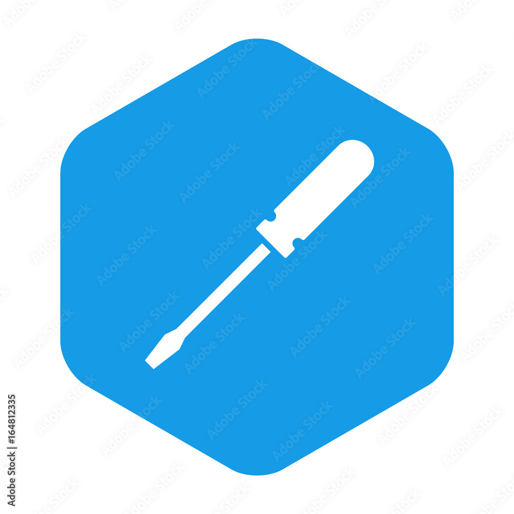 Icono plano destornillador en hexagono azul Icono plano destornillador en hexagono azul