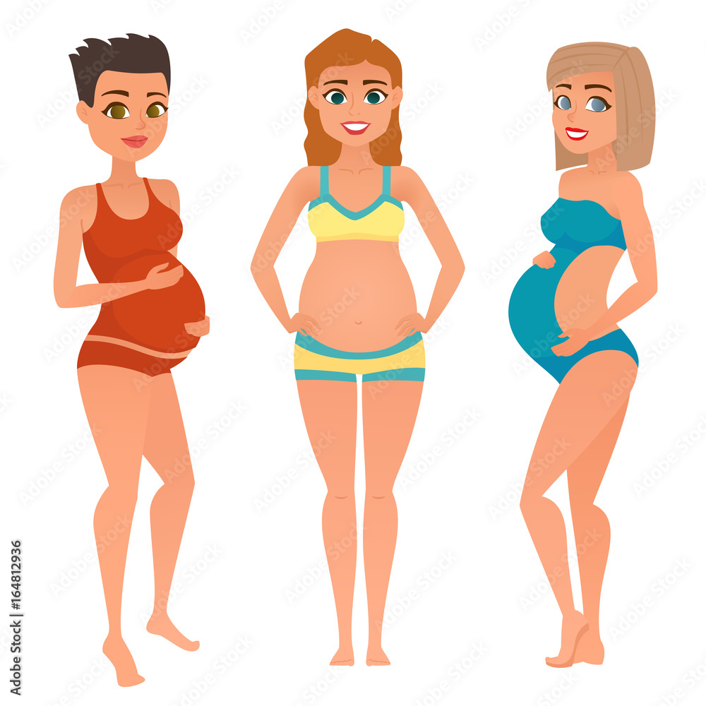 Fashion look of pregnancy woman in swimsuit, vector illustration. Fashion look of pregnancy woman in swimsuit, vector illustration.