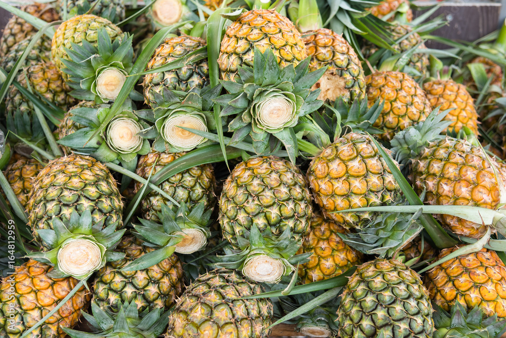 Group of pineapple in the market,Thailand.