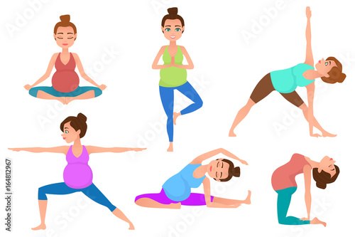Young pregnancy woman meditation in yoga poses.