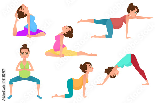 Young pregnancy woman meditation in yoga poses.