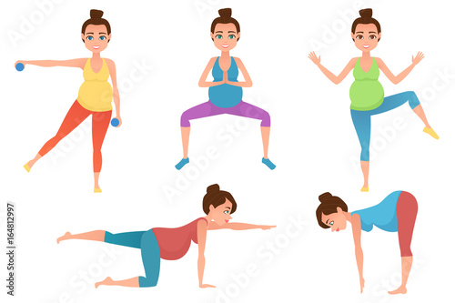Young pregnancy woman meditation in yoga poses.