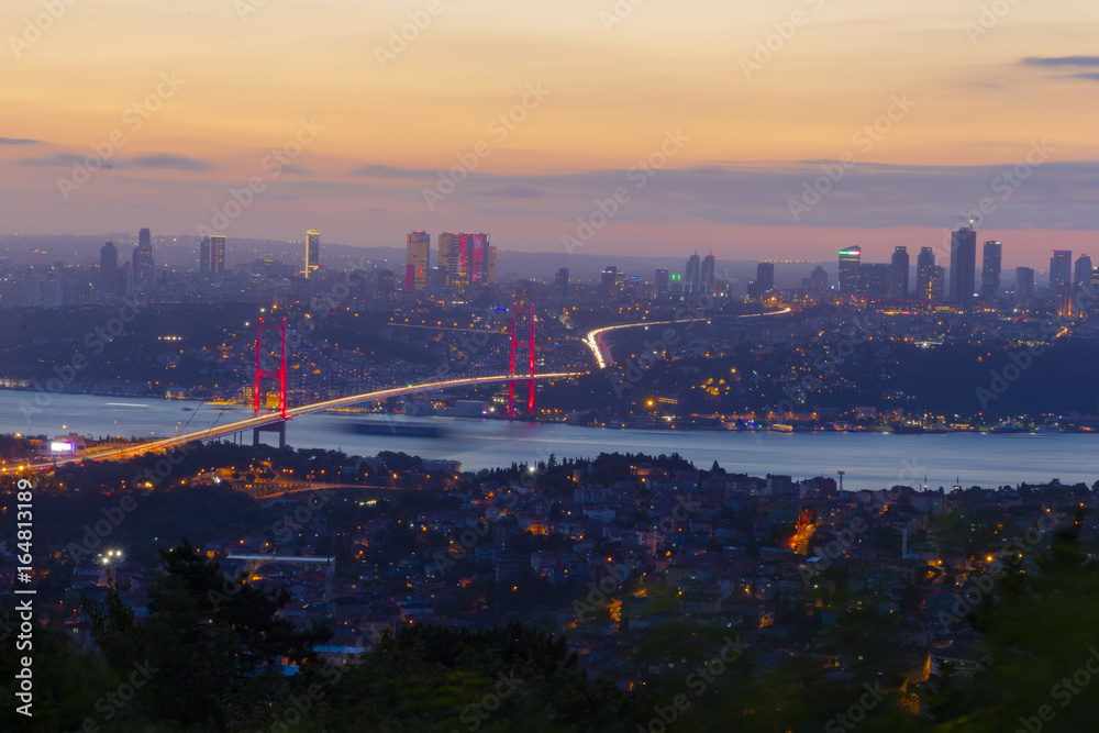 Bosporus Bridge at night with lights in Istanbul, Turkey Bosporus Bridge at night with lights in Istanbul, Turkey