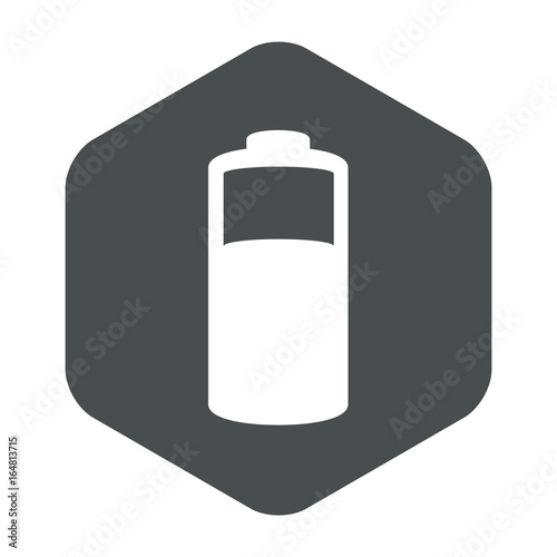 Icono plano pila electrica en hexagono gris