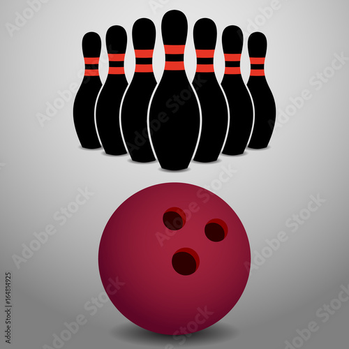 Bowling Ball Rolling, About to Strike a Row of Pins Vector Illustration