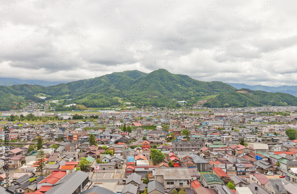 Fototapeta premium View of Kaminoyama city from Kaminoyama Castle, Japan