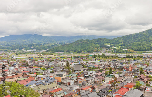 View of Kaminoyama city from Kaminoyama Castle, Japan