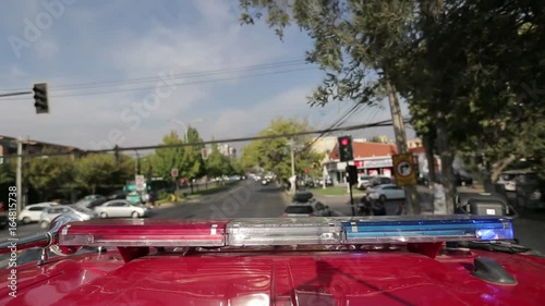 Street behind fire truck lights