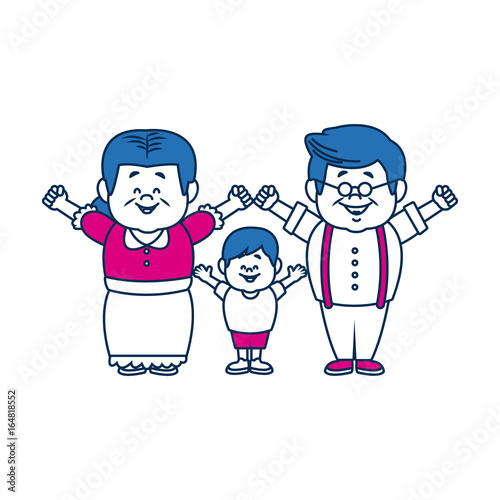 happy grandparents standing with their grandson