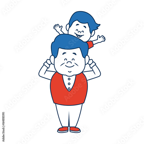 cartoon happy grandpa and his grandson family cheerful