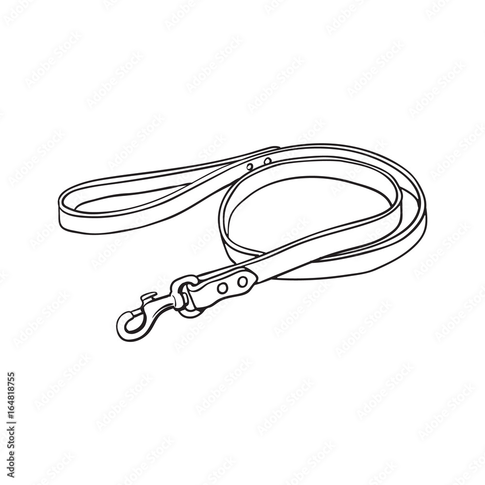 Simple pet, cat, dog brown leather leash with metal fastener, black and