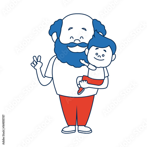 cartoon happy grandpa and his grandson family cheerful
